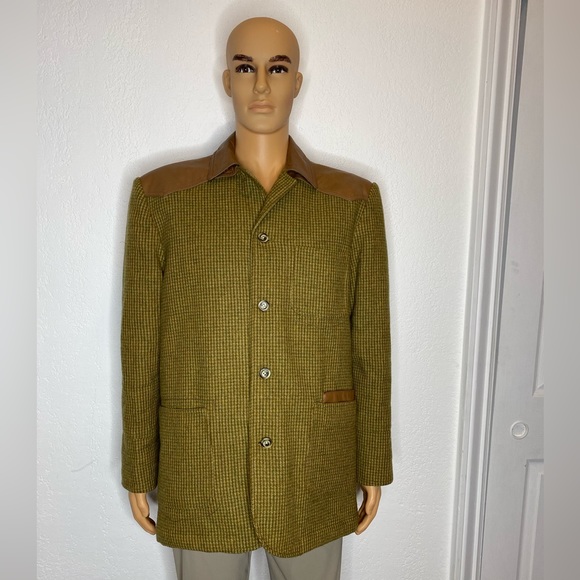 Robert Graham Other - Robert Graham Houndstooth Tailored Fit Plaid Overcoat Mens Size L Cotton/Leather